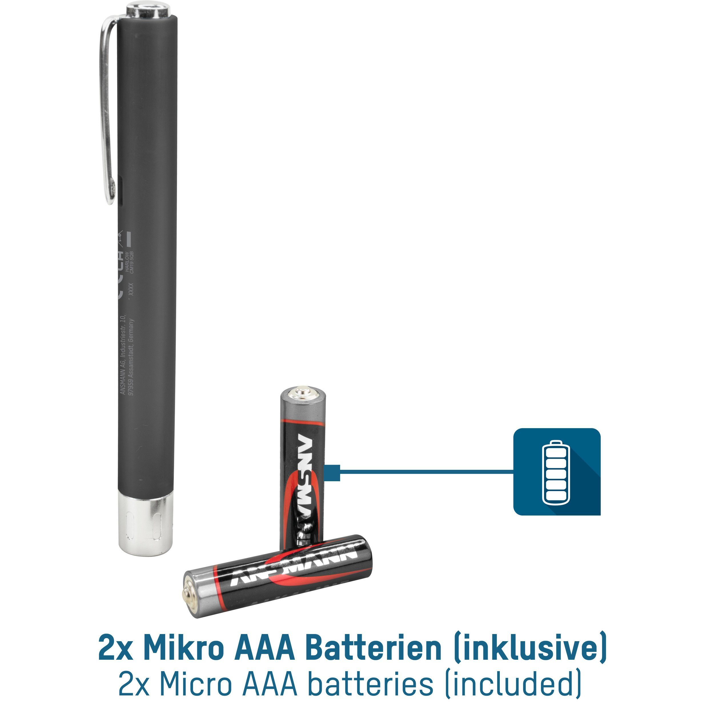 ANSMANN AG LED Taschenlampe Stiftleuchte PLC15B mit Cliptaste inkl. AAA Batterien