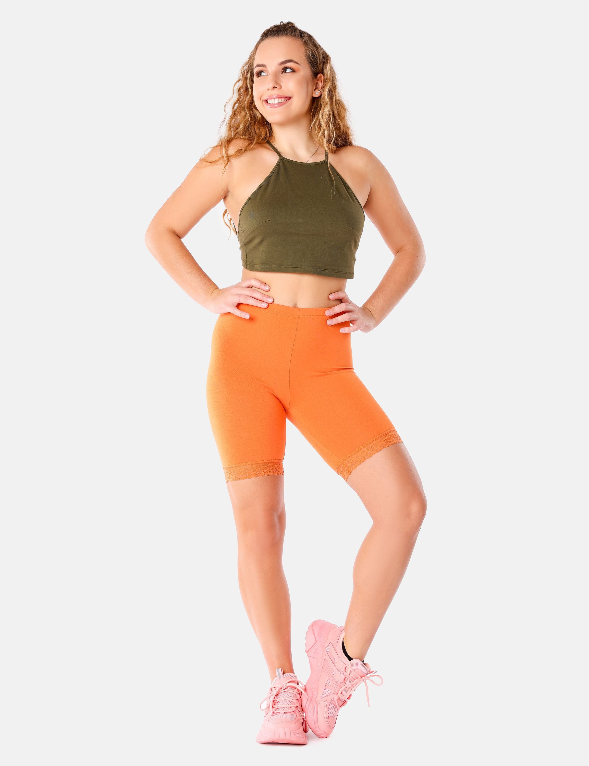 Merry Style Leggings Damen kurze High Waist Hose Radlerhose MS10-431 (1-tlg) mit Spitze