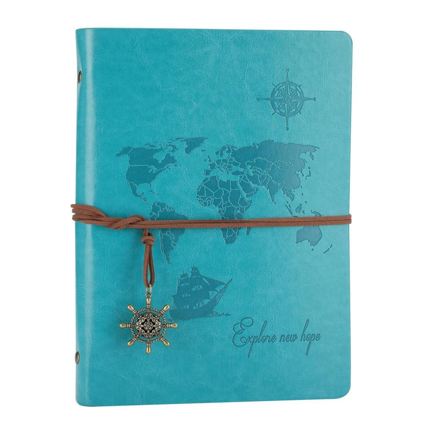 LuxusKollektion Reisetagebuch Notizbuch A5 Blanko Vintage Weltkarte Grün