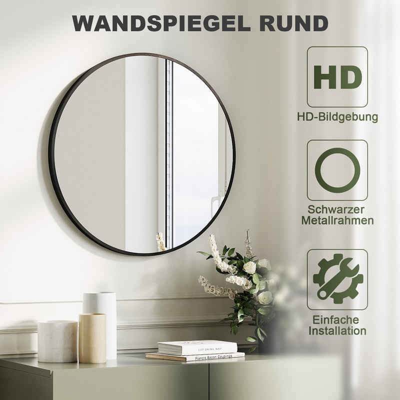 SONNI Настенное зеркало Настенное зеркало rund Schwarz,wand,groß 40/50/60cm mit Aluminiumrahmen, Schminkspiegel,Badspiegel,Hängespiegel,flurspiegel