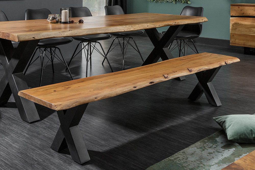 riess-ambiente Sitzbank MAMMUT 160cm honigfarben/anthrazit - Akazie-Massivholz, X-Gestell (Einzelartikel, 1-St), Handgefertigt und mit Baumkante - ideal für Wohn- und Esszimmer