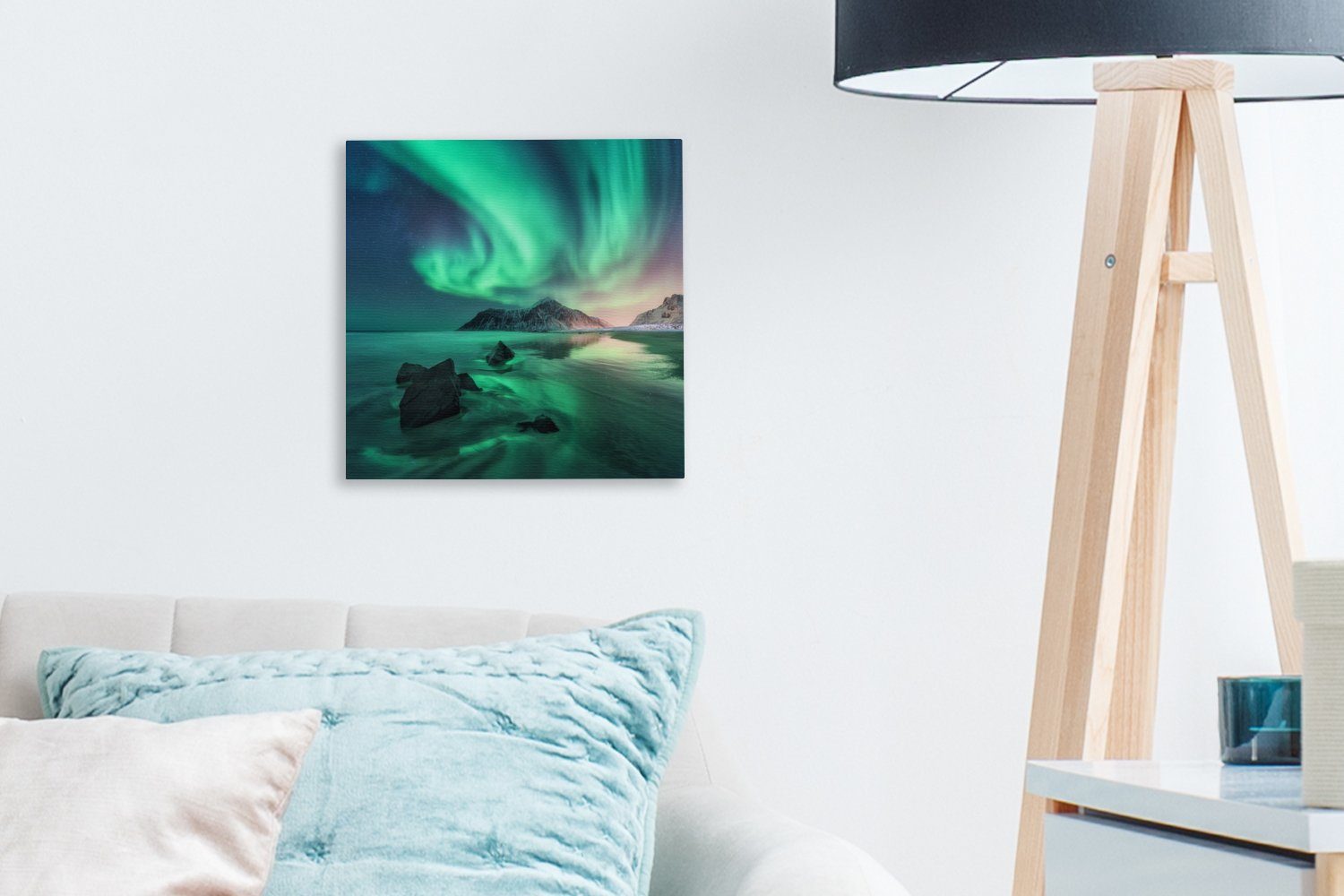 Nacht - für (1 Leinwandbild St), Leinwand Bilder Schlafzimmer Wohnzimmer - - Norwegen, Reflexion Nordlichter OneMillionCanvasses®