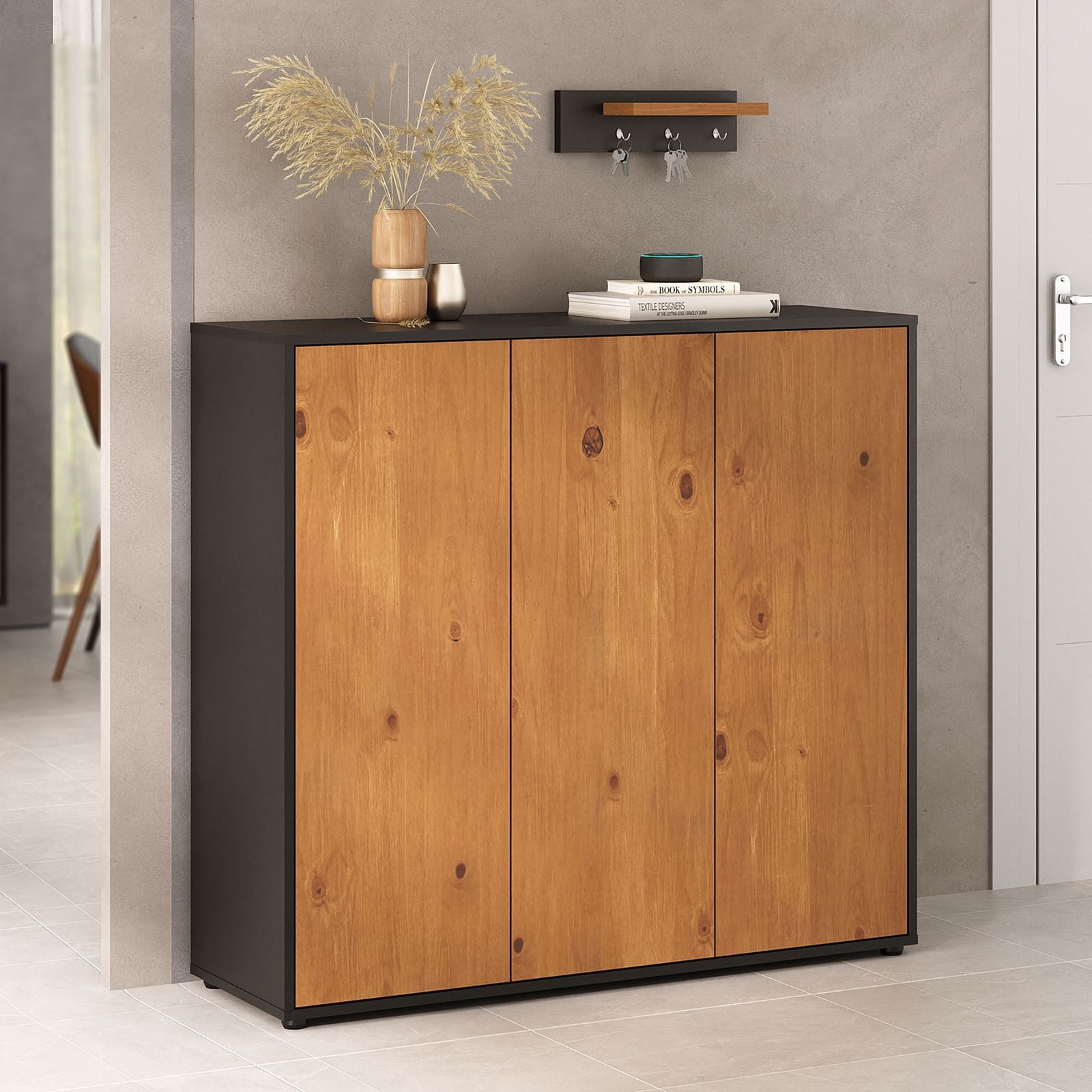 IDIMEX Schuhschrank MIRAN Schuhkommode platzsparend mit 3 Türen Schwarz/Eic günstig online kaufen