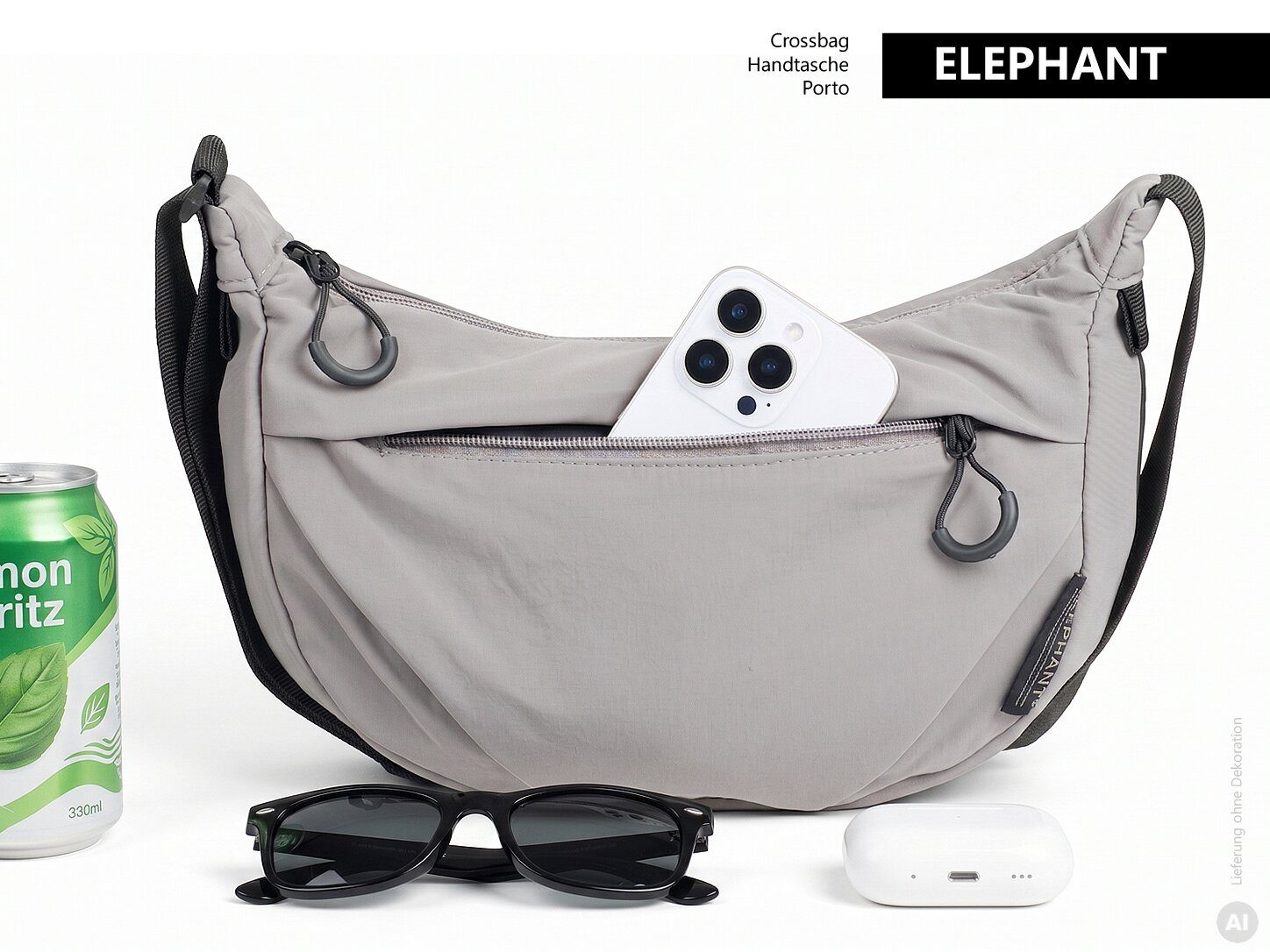ELEPHANT Handtasche Crossbag Moon Bag Schultertasche Slingbag klein, Damentasche Damen Freizeittasche Umhängetasche Halbmond 3732 + Etui – Bild 2 von 5