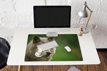 MuchoWow Gaming Mauspad Wolf - Grau - Fell (1-St), Büro für Tastatur und Maus, Mousepad Gaming, 90x60 cm, XXL, Großes