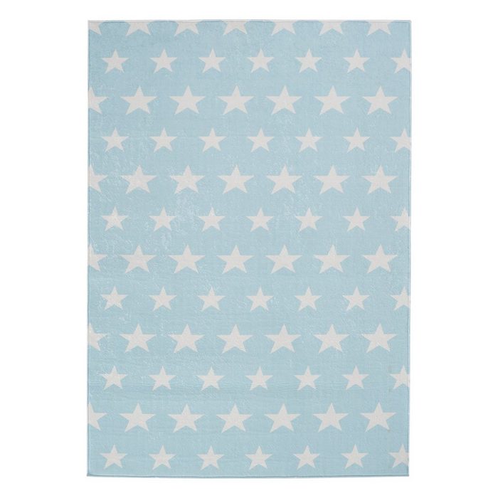 Teppich Teppich modern Design Kinderteppich hellblau Sehrazat Rechteckig Höhe: 5 mm Motiv: Sterne glänzende Oberfläche sehr schön