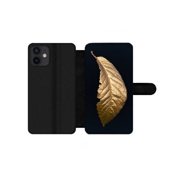 MuchoWow Handyhülle Blätter - Luxus - Gold - Schwarz - Natur Handyhülle Telefonhülle Apple iPhone 12 Mini