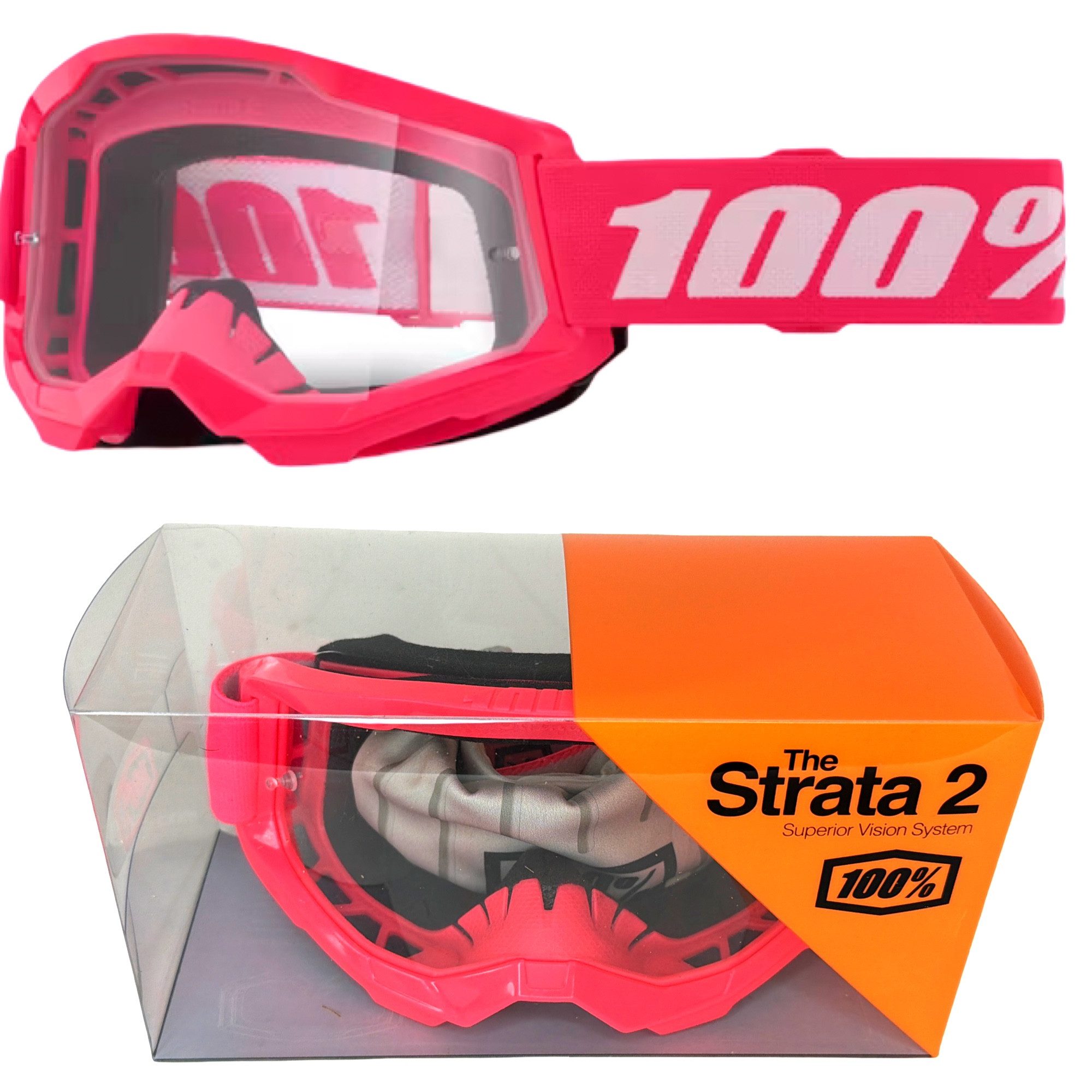 100% Motorradbrille 100% Strata V2 goggle Motocross Brille Pink (Clear)