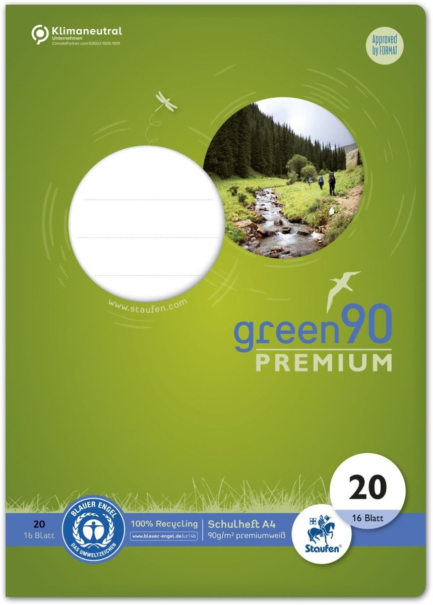 Schulheft Schulheft Green A4 blanko Lineatur 20 16 Blatt
