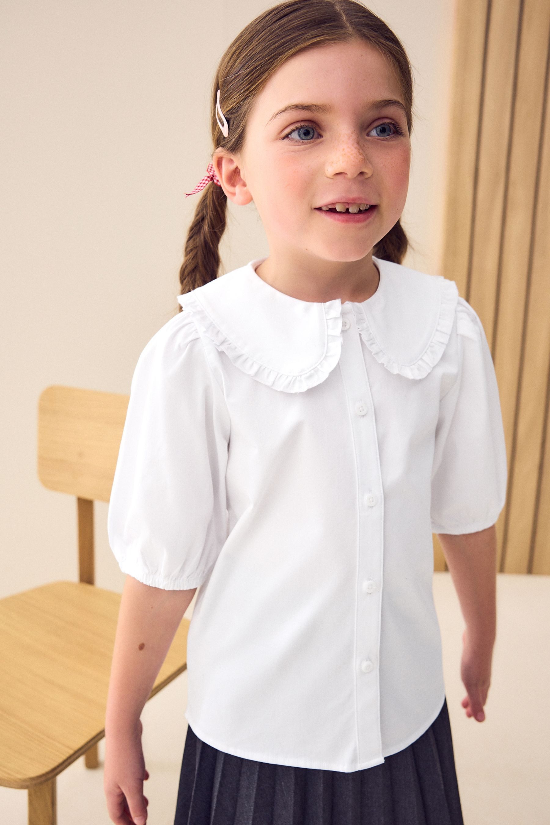 Next Langarmbluse Bluse mit Rüschenkragen und hohem Baumwollanteil (1-tlg)