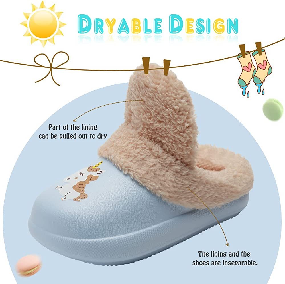 IceUnicorn Kinderhausschuhe für drinnen &draußen ideal für Freizeit, Garten& Kita Plüsch Hausschuhe (Kinderhausschuhe-Set, 1 Paar Kinder Clogs Hausschuhe) Warmes Futter