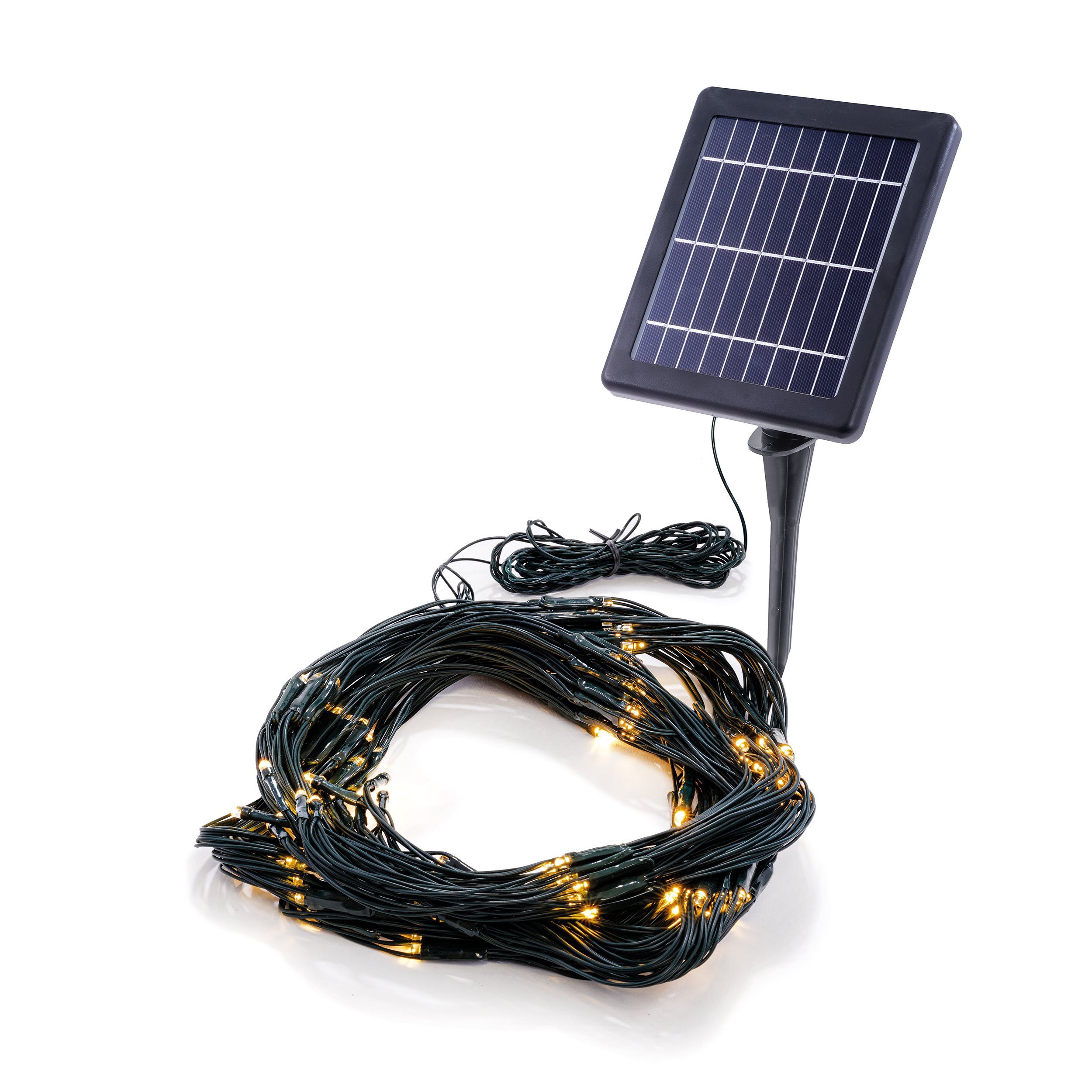 esotec LED-Lichternetz Solar LED-Vorhang 1,5x1,5m 3 Lichtstärken 144 LEDs 2800K 102190, Lichtstärke einstellbar, solarbetrieben ohne Stromanschluss
