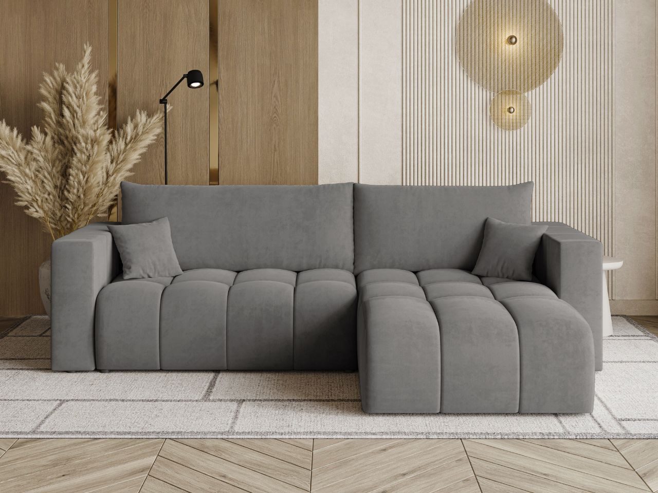 GrainGold Ecksofa L-Form Neva L, Set, Schlaffunktion, Wellenfedern, Freistehende, Bettkasten, DL-Mechanismus