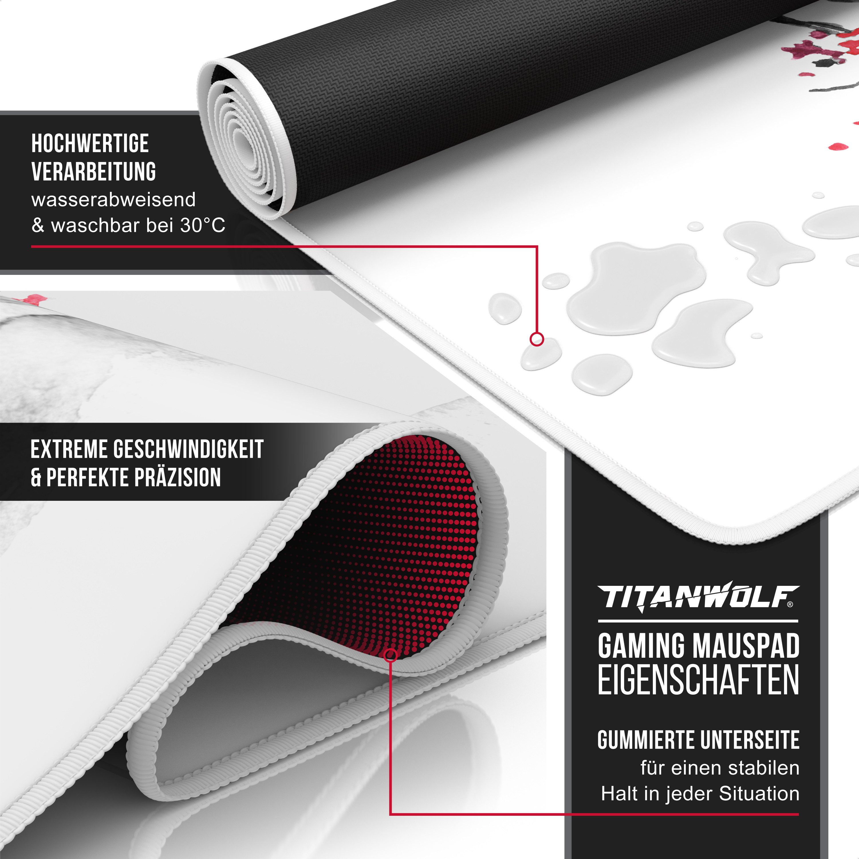 Titanwolf Gaming Mauspad XXL Speed Mousepad 900 x 400 x 3 mm, Schreibtischauflage, abwaschbar (1-St), rutschfeste Rückseite, Geschwindigkeit & Präzision, Ink Sa – Bild 3 von 5