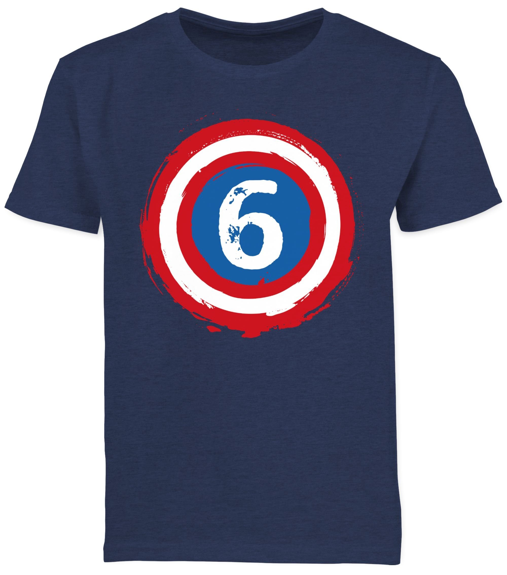 Shirtracer T-Shirt Superhelden Schild 3 Meliert Sechs Dunkelblau 6. Geburtstag