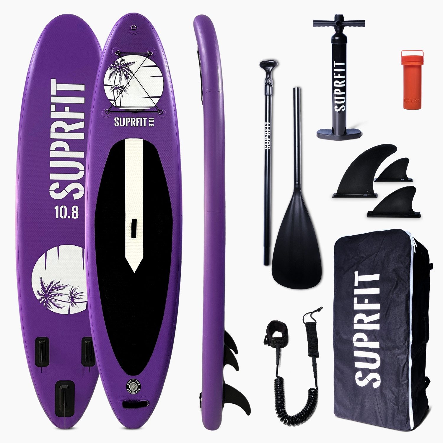 SF SUPRFIT SUP-Board Stand-Up-Paddling Board Halia Purple, Touring, SUP Board, Rucksack, Paddel, Luftpumpe, Leash, 3 Finnen, Reparatur Set
