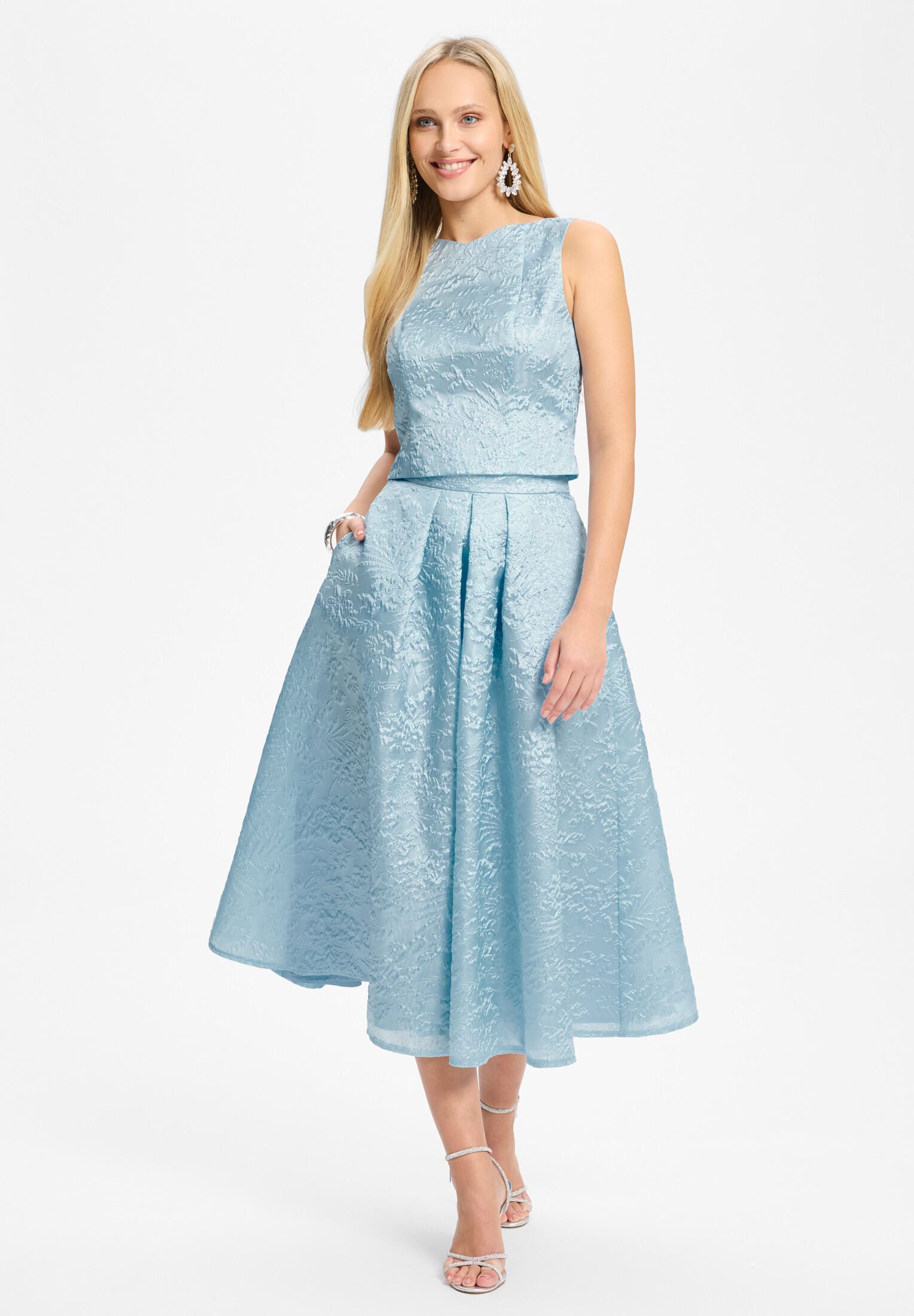 SWING Chiffonbluse - Oberteil aus Jacquard mit V-Ausschnitt Figurbetonte Passform