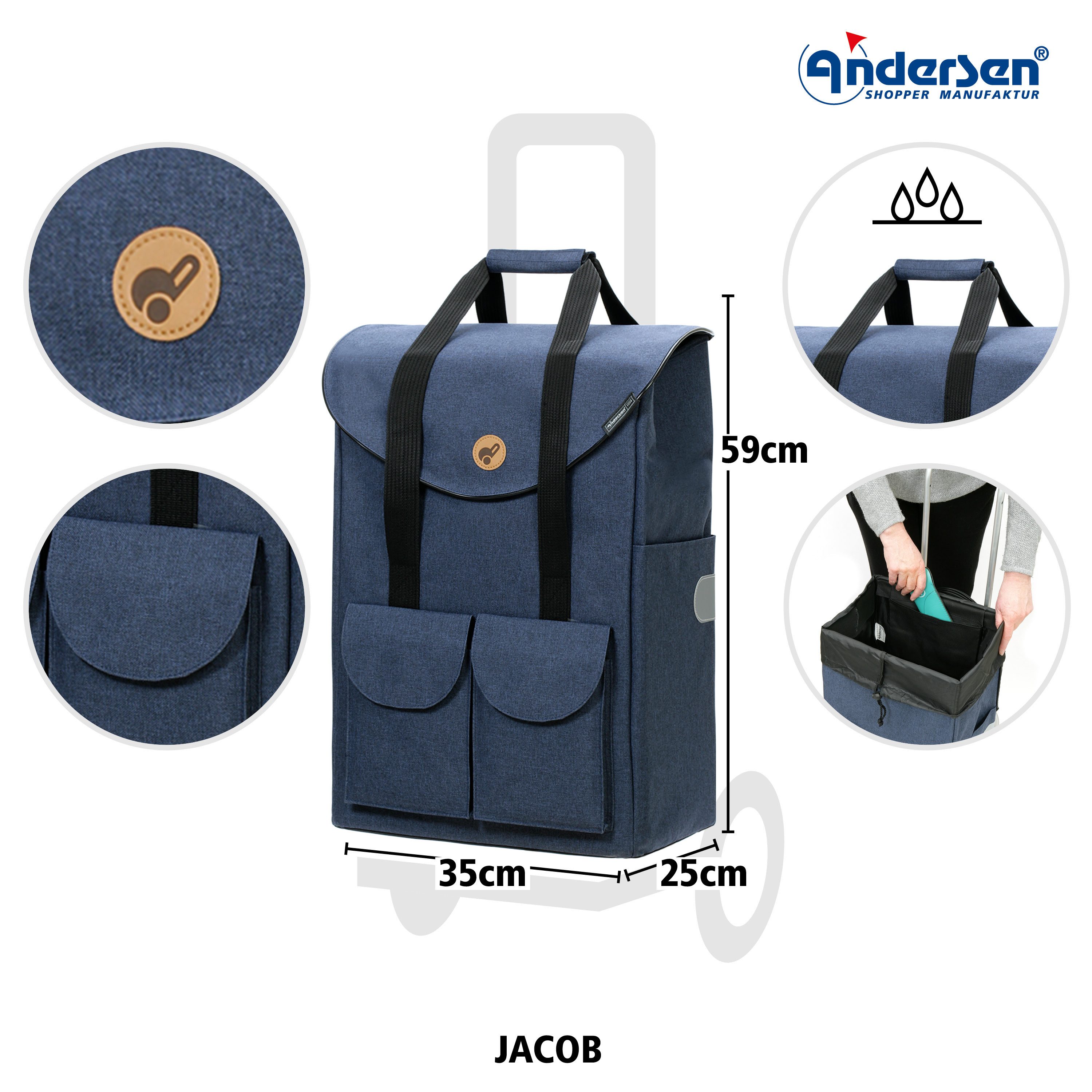 Andersen Einkaufstrolley Tasche Jacob blau, wasserabweisend günstig online kaufen
