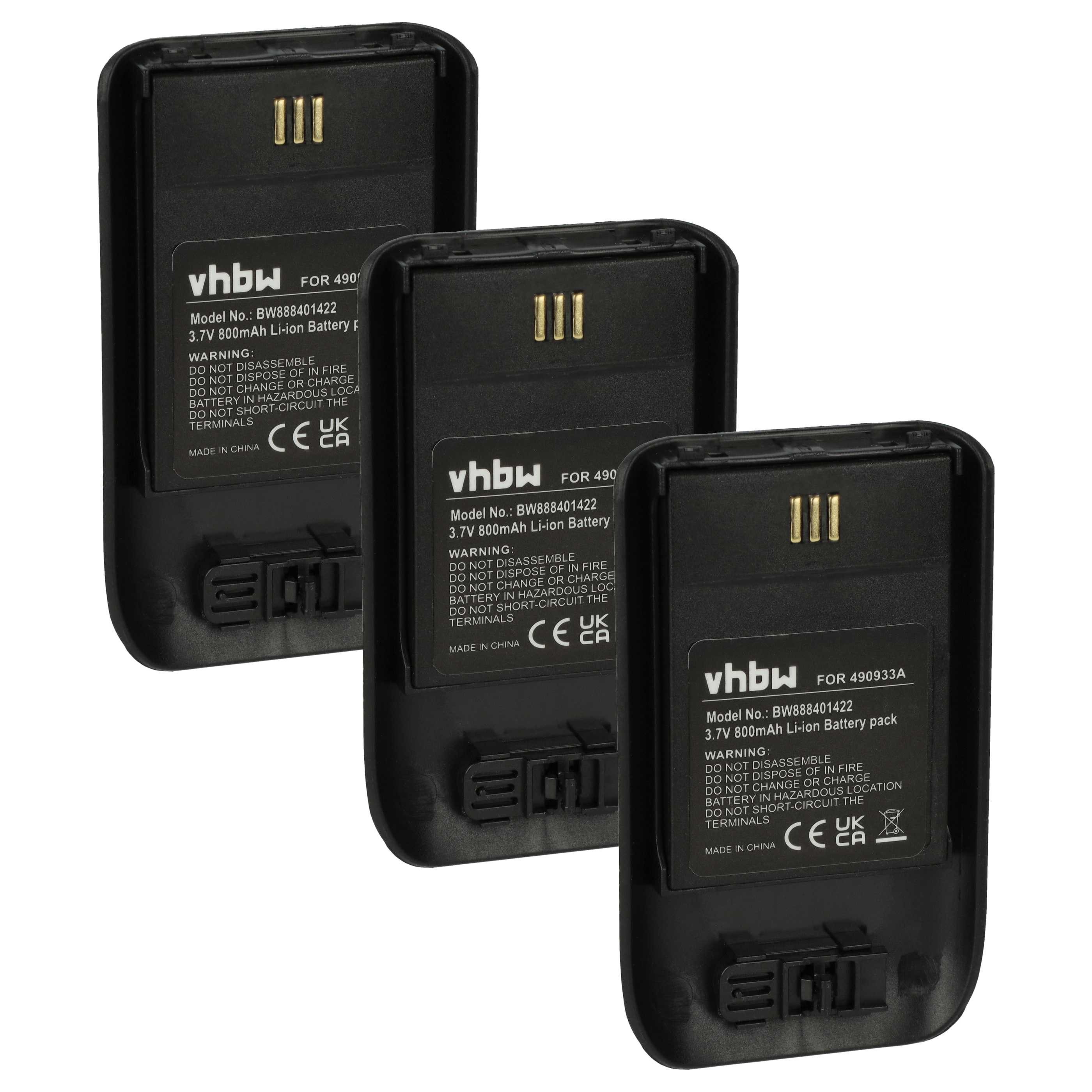 vhbw Akku Ersatz für Ascom 490933A, 660497 für Festnetz & DECT (800 mAh, Akku Akku Li-Ion 800 mAh (3,7 V, 3 St), Leistungsfähige Austausch-Akkus für Telefon, Festnetz oder schnurloses