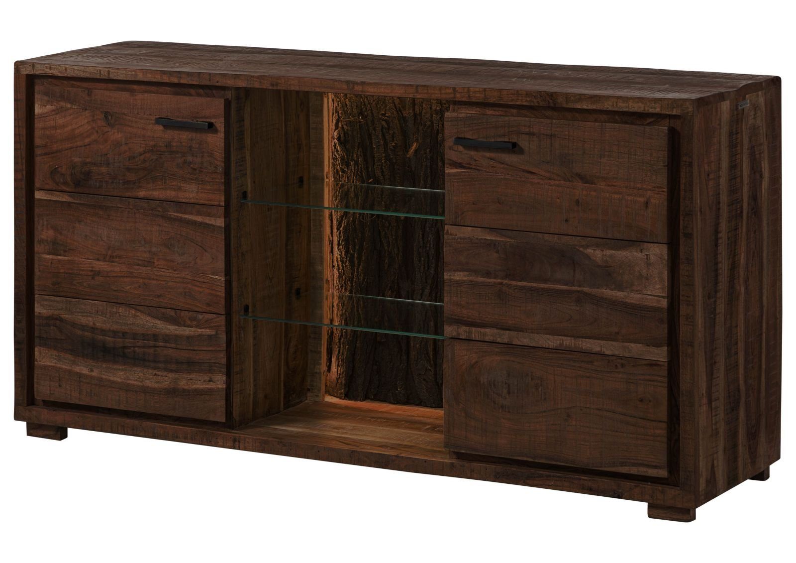 Massivmoebel24 Sideboard BARK (Massivholz), Sideboard Akazie 145x40x78 dunkelbraun lackiert BARK #200