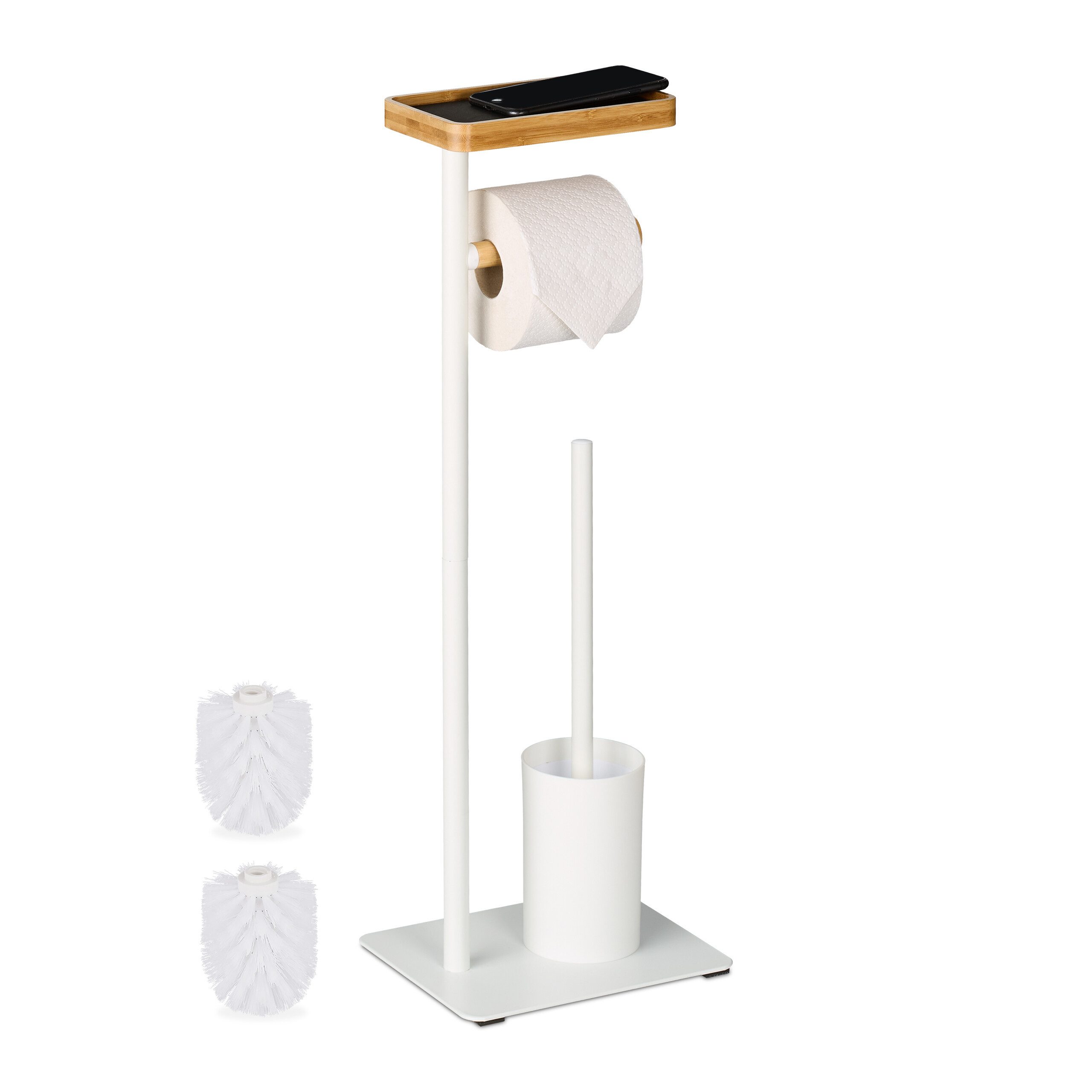 relaxdays WC-Garnitur Bambus & Metall, gängige Toilettenpapierrollen, (3-tlg)