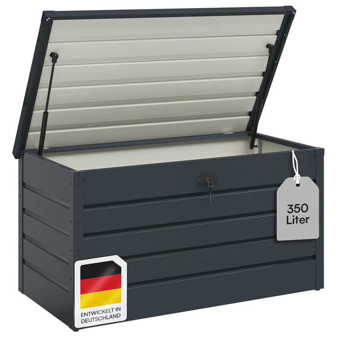 STEELSØN Auflagenbox Dorado (Gartenbox Anthrazit), aus Metall, verzinkt und lackiert, wasserdicht, 350 Liter