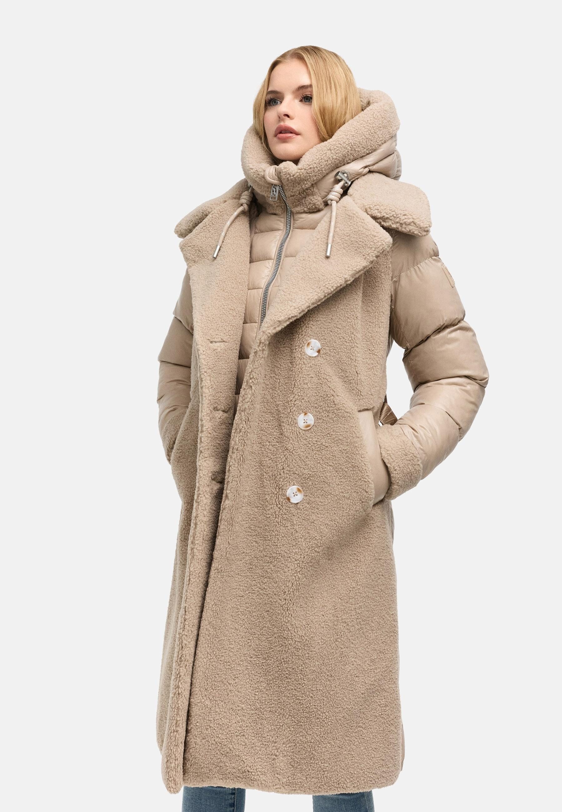 Navahoo Wintermantel Kuscheltraum 14 Modischer Damen Plüschmantel aus angesagtem Materialmix – Bild 4 von 5