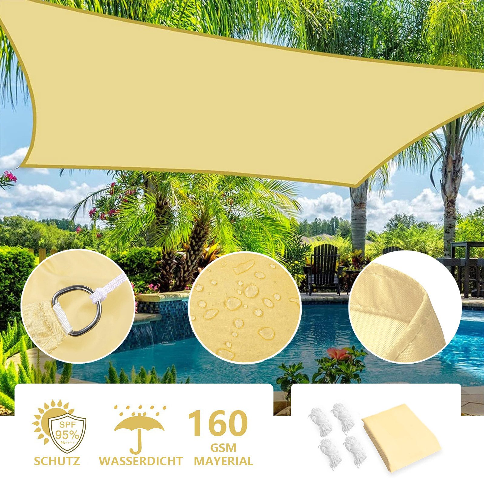 Rosnek Sonnensegel Viereckig Wasserdicht mit 95% UV-Schutz, inkl. Befestigu günstig online kaufen