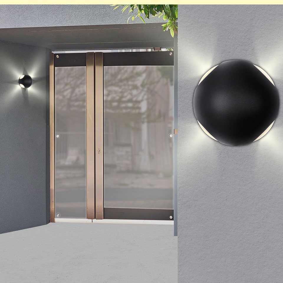 Globo Außen-Wandleuchte, Wandleuchte Außenleuchte Gartenlampe LED Alu  Schwarz-matt IP54 D 11 cm