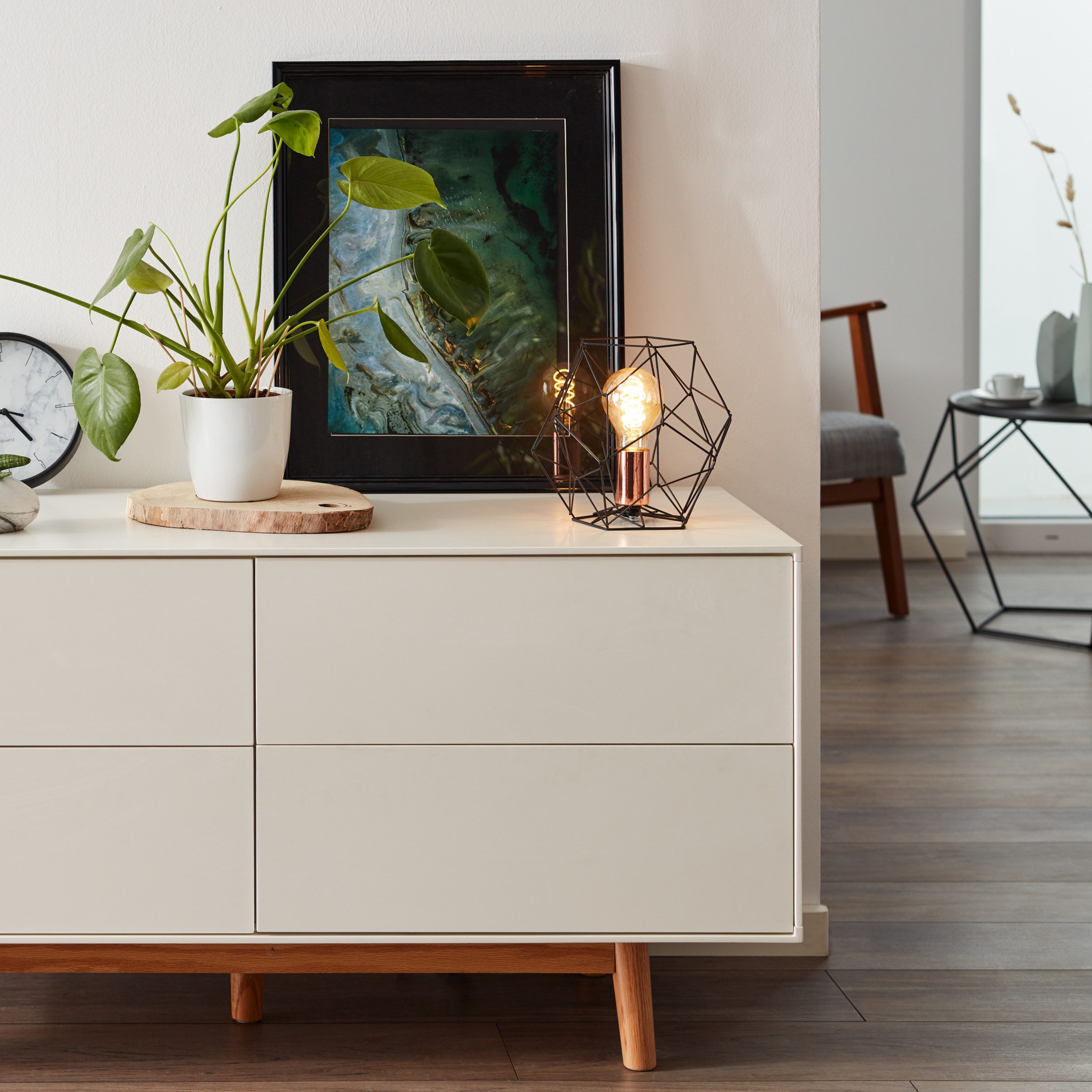 Lightbox Tischleuchte, ohne Leuchtmittel, Tischlampe im Vintage Look, H 185 mm, Ø 220 mm, 1x E27 schwarz/kupfer