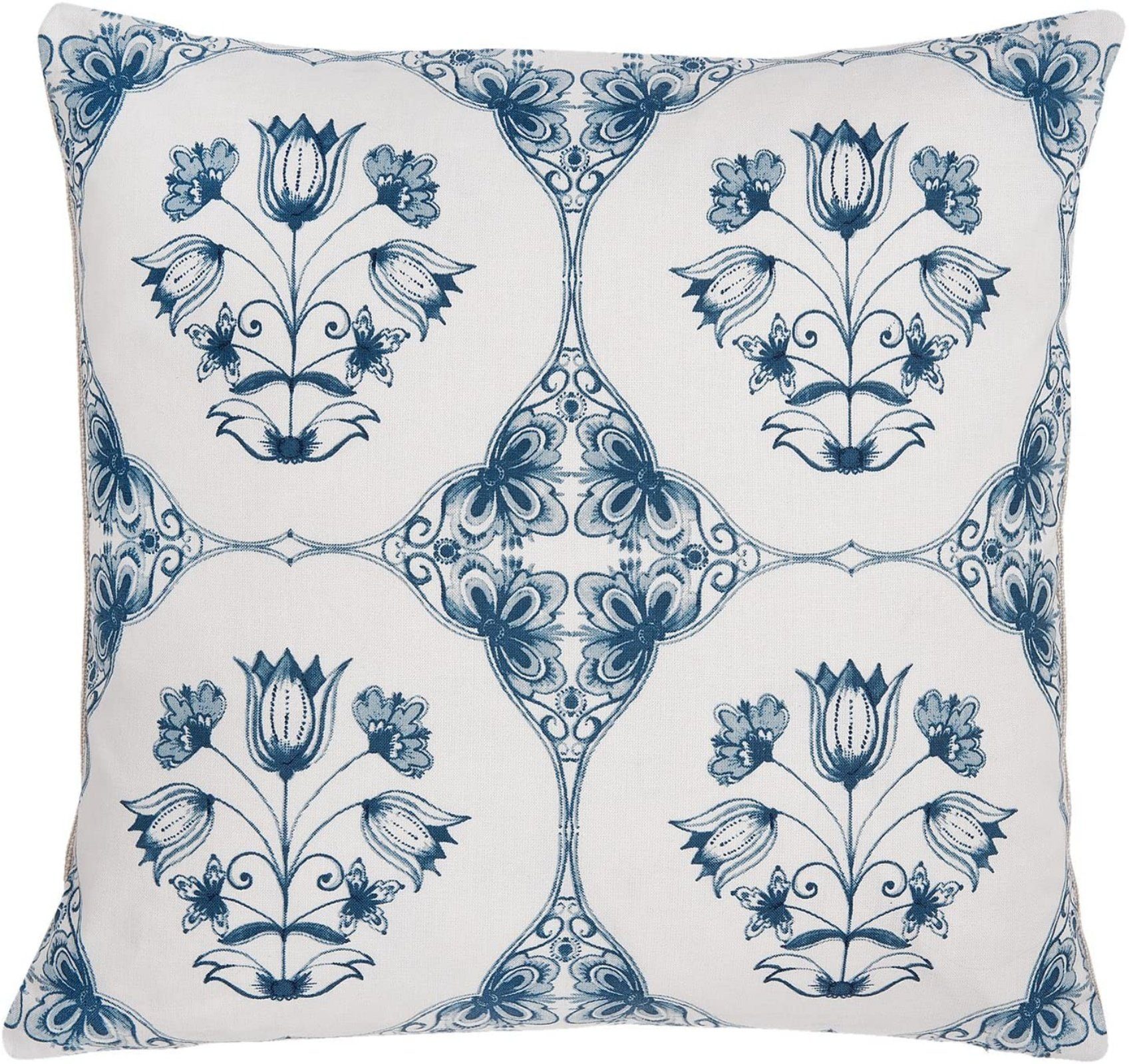 Tagesdecke, Clayre & Eef, Landhaus Kissenbezug 40 x 40 cm, 100 % Baumwolle, nordischer Landhausstil, Modell BLUE FLOWER, Kissenhülle leicht & angenehm, Vintage in weiß blau gemustert, toll für Bänke und Stühle