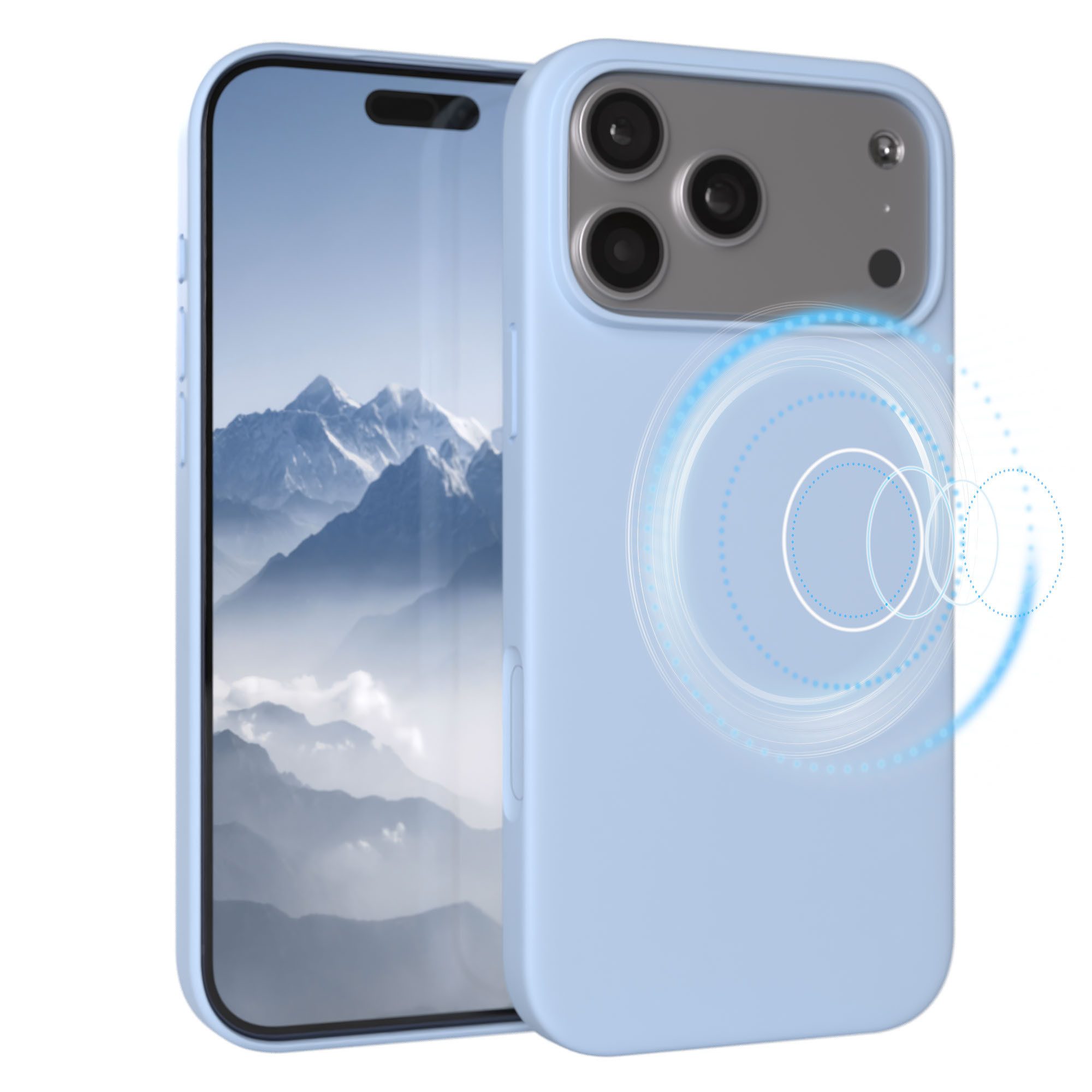 EAZY CASE Handyhülle für Apple iPhone 17 Pro Max Hülle Silikon 6,9 Zoll, Bumper Case MagSafe Matt Slimcover Silikonschutzhülle Hellblau