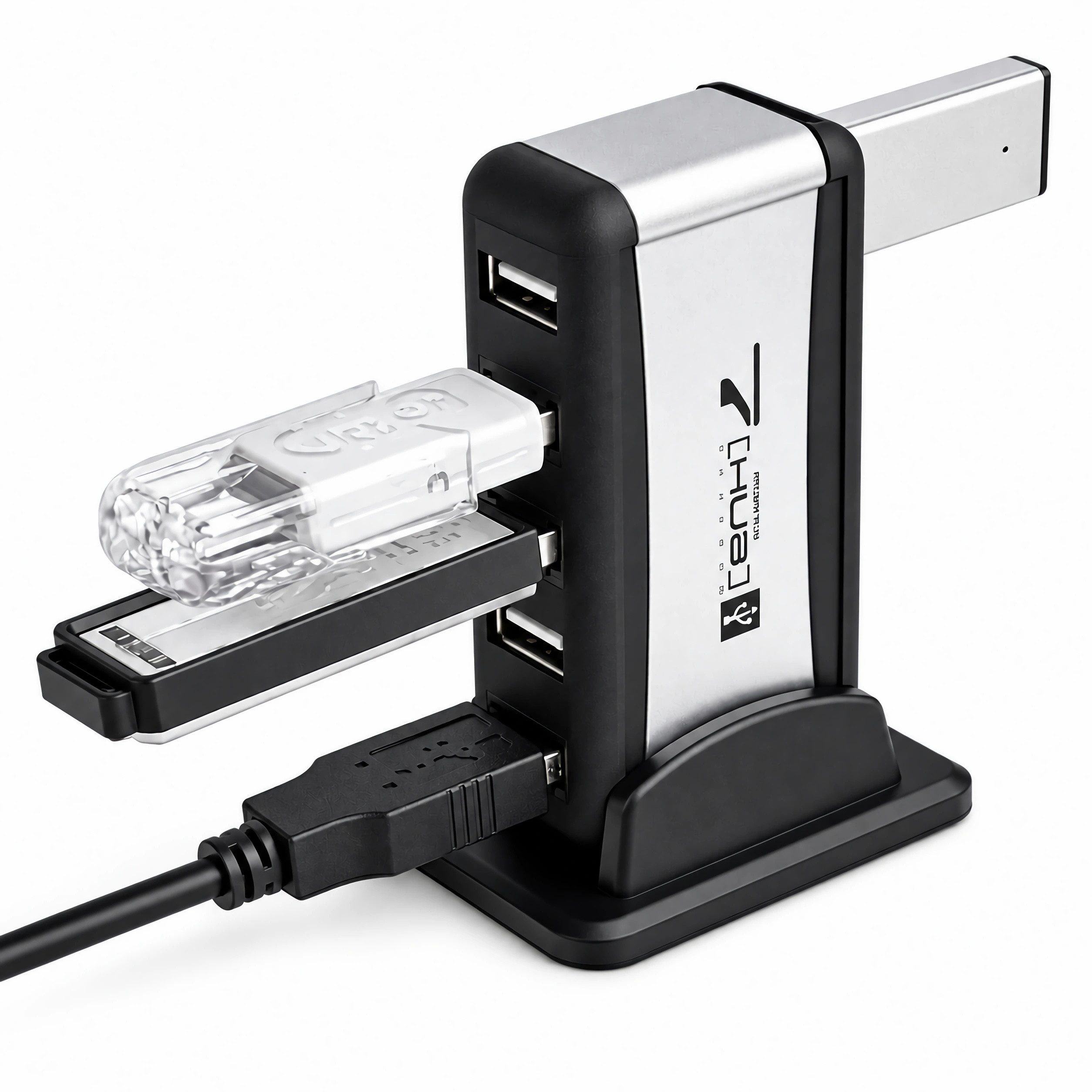 Bolwins USB-Verteiler O19C 7Port USB 2.0 Hub Adapter Netzteil mit Standfuß WIN MAC PC Laptop (USB-Hub-Set, 4-St., Plug & Play ohne Treiberinstallation), Aktiver 7-Port USB-2.0-Hub mit externer Stromversorgung