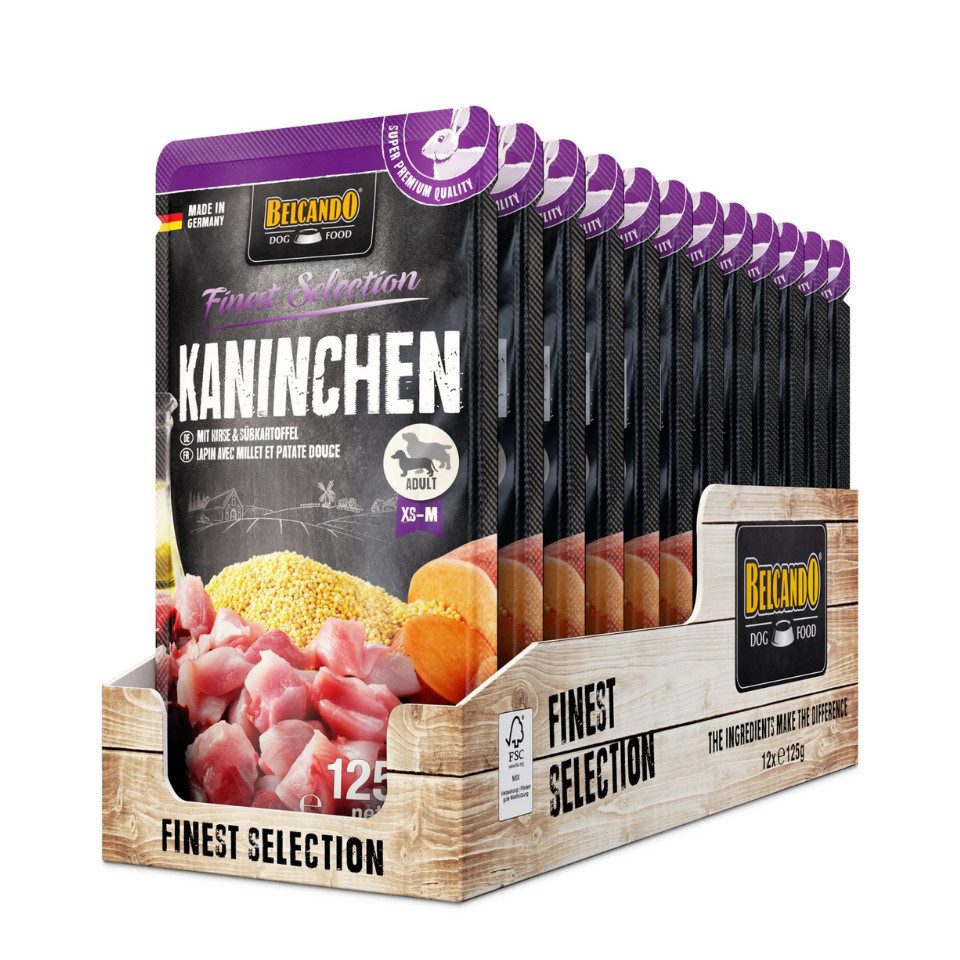 Belcando Kaninchen mit Hirse & Süßkartoffel - Nassfutter in Frischebeutel 12x125g, Nassfutter für: Hunde
