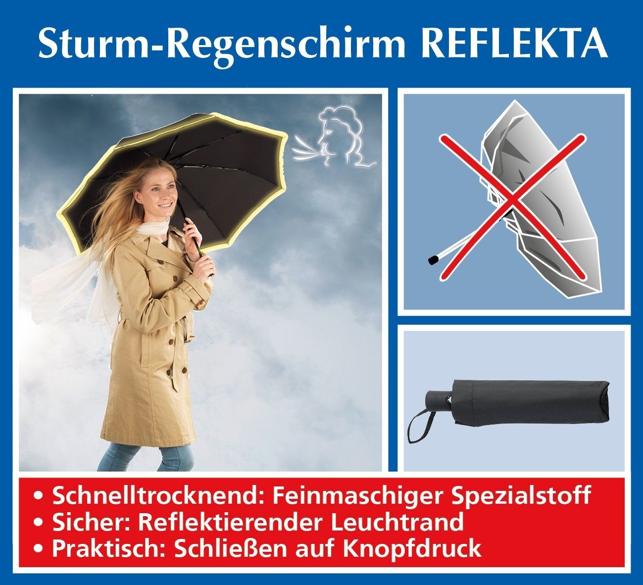 Maximex Küchenorganizer-Set Sturm-Regenschirm Reflekta - schnelltrocknend, stabil und sicher