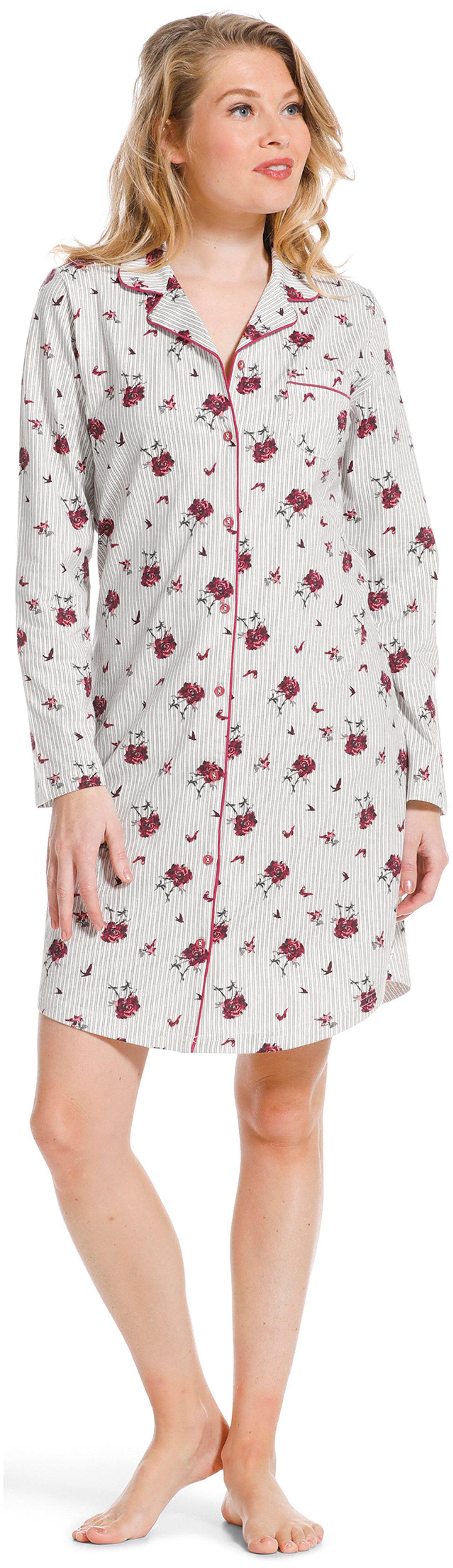 Nachthemd Damen Schlafshirt geknöpft mir Rosen