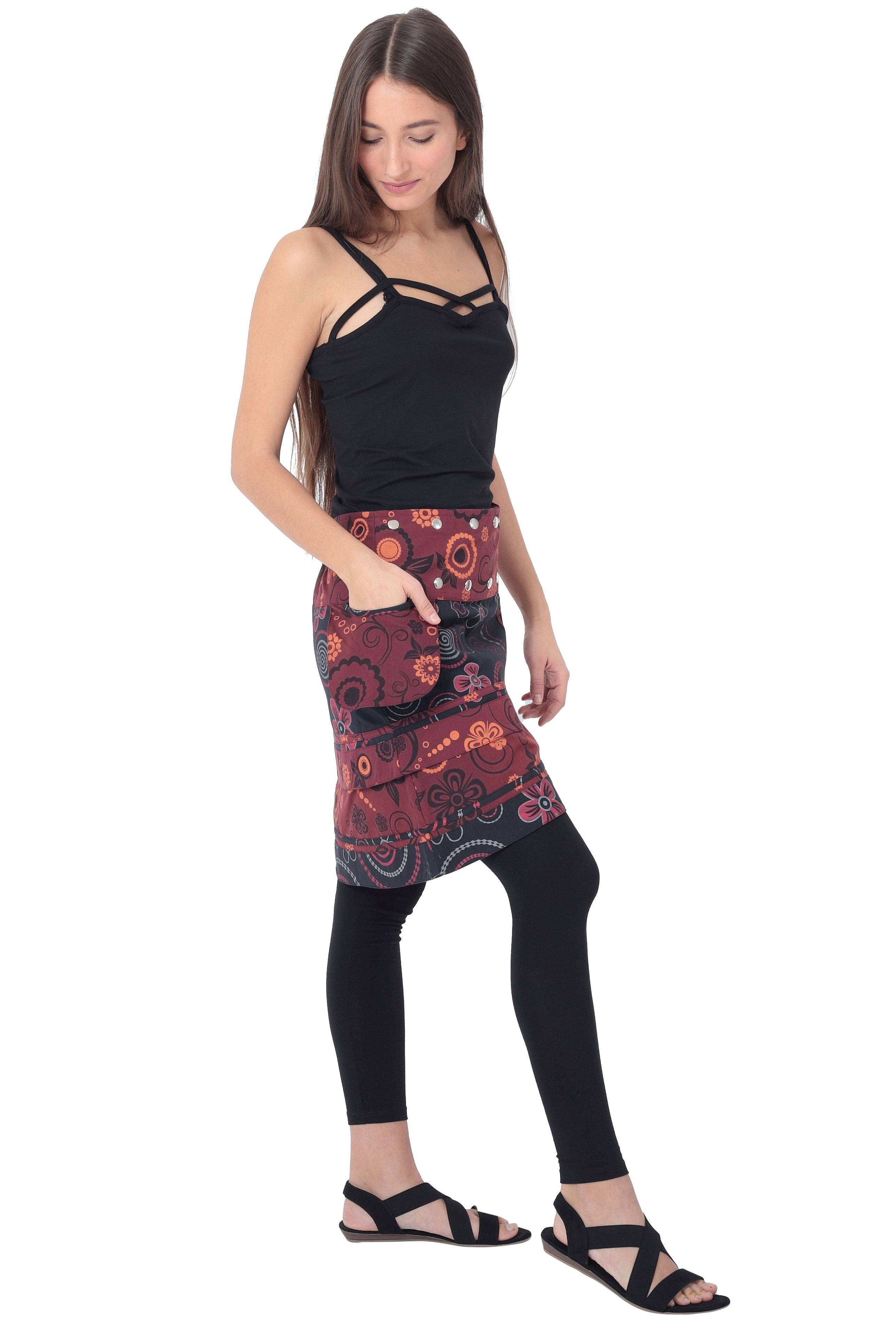 PUREWONDER Wickelrock Damen Wickelrock mit Blumen und femininem Muster Nr. 182 Rot Baumwolle Einheitsgröße