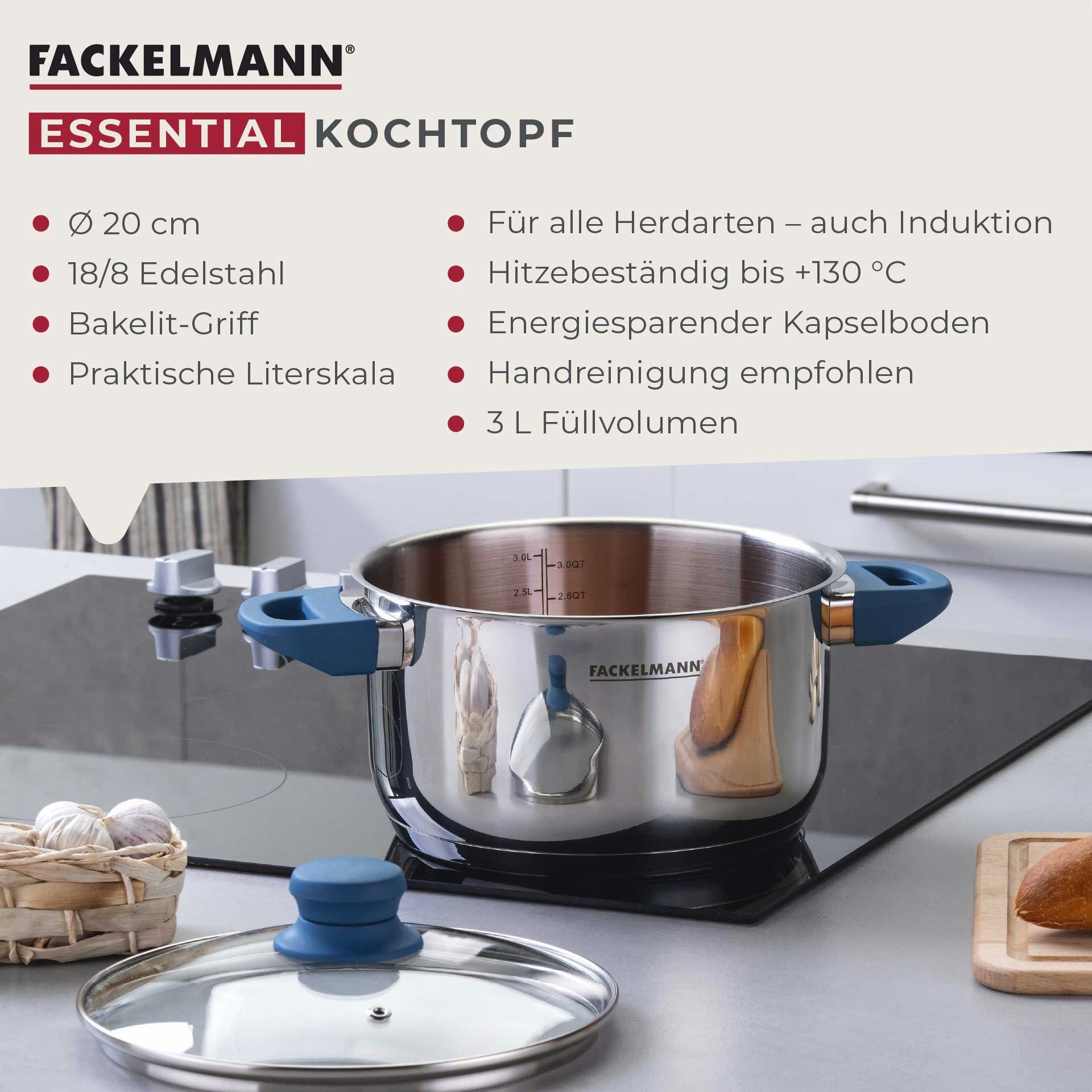 FACKELMANN Kochtopf Edelstahl, Topf mit Glasdeckel, Kochgeschirr
