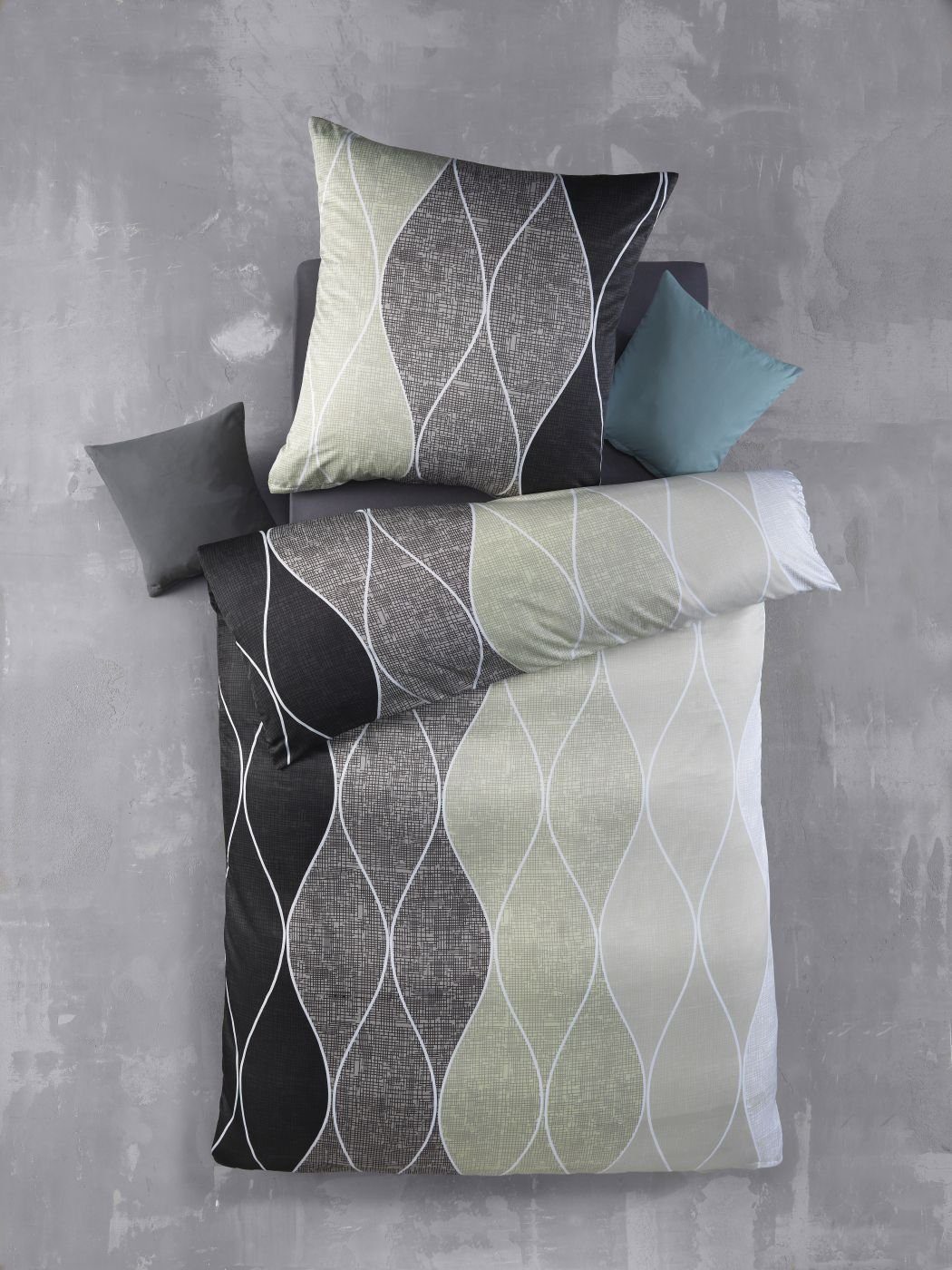 Optidream Bettwäsche Set Mikrofaser 135x200 Polyester Alec-Grau grau grün, günstig online kaufen