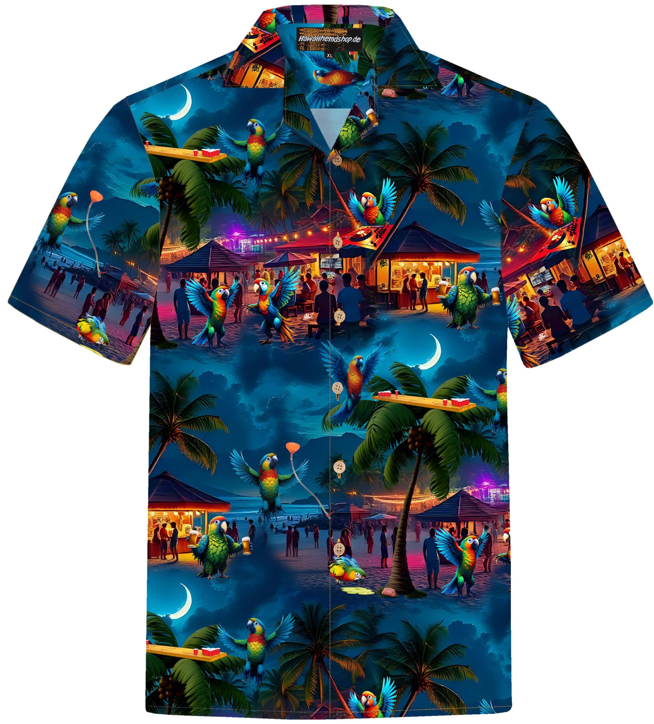 Hawaiihemdshop.de Hawaiihemd Hawaii Hemd Herren Baumwolle Kurzarm Hawaiihemd mit Papageien