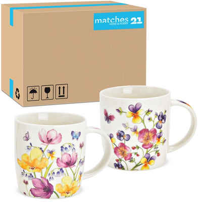 matches21 HOME & HOBBY Tasse Kaffeetassen 36er Set Frühling Sommer Blumen Blüten, Porzellan, Tee, Kaffee-Becher, klassisch, weiss bunt, 350 ml