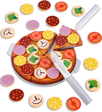 Coonoor Spiellebensmittel Kinder Küchenspielzeug Pizza, Schneidepizza Pizza aus Holz, (Set, Schneide-Spielzeug), DIY Holzspielzeug Rollenspielzeug Lernspielzeug für Kinder ab 3 Jahren