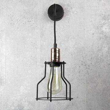 Licht-Erlebnisse Wandleuchte WORKSHOP, ohne Leuchtmittel, Wandlampe Schwarz Kupfer Edison Lampe Steam Punk Wohnzimmer Lampe