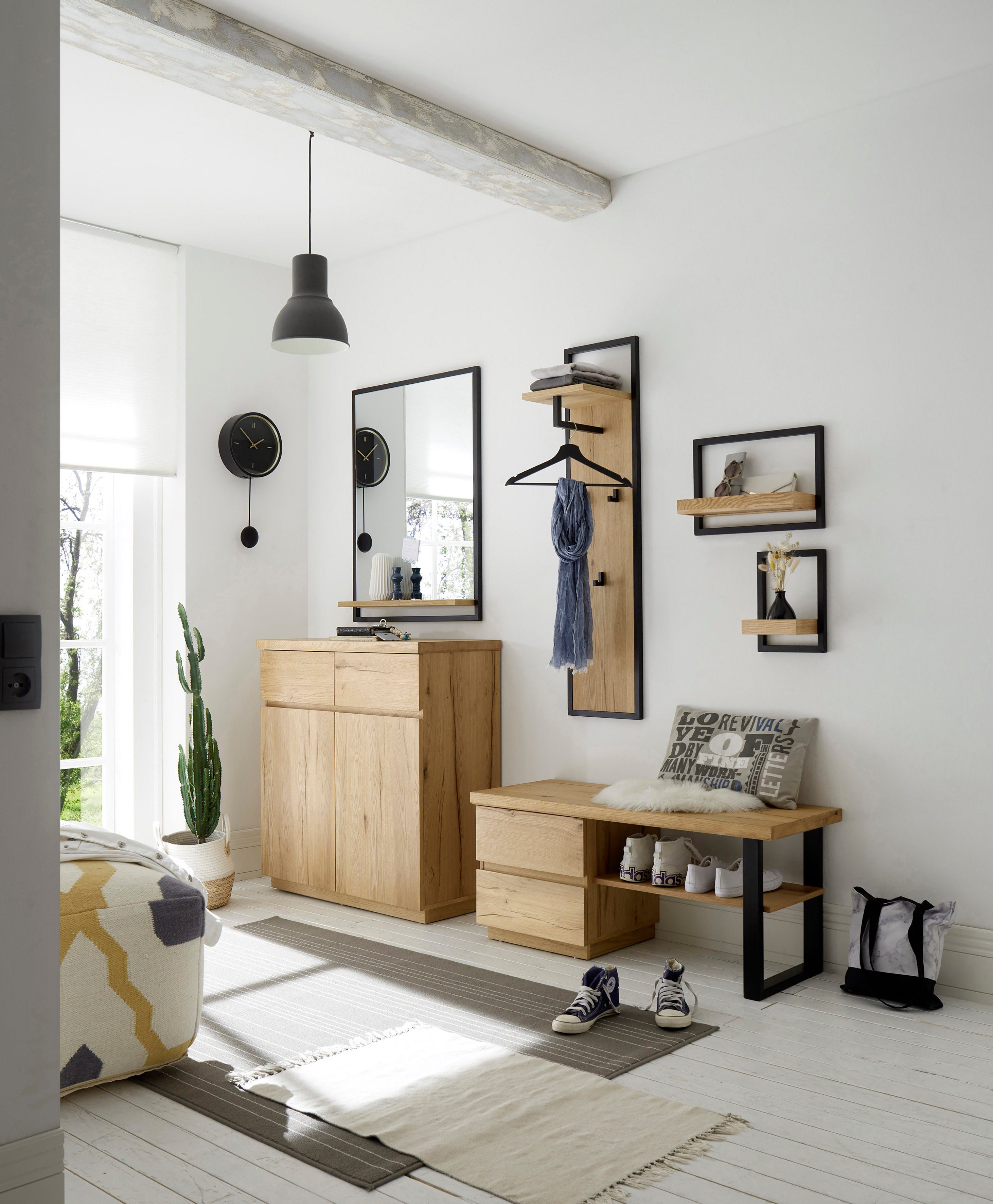 MCA furniture Garderobenpaneel Yorkshire, Breite ca. 30 cm, Kleiderstange  und Haken Metall in schwarz matt