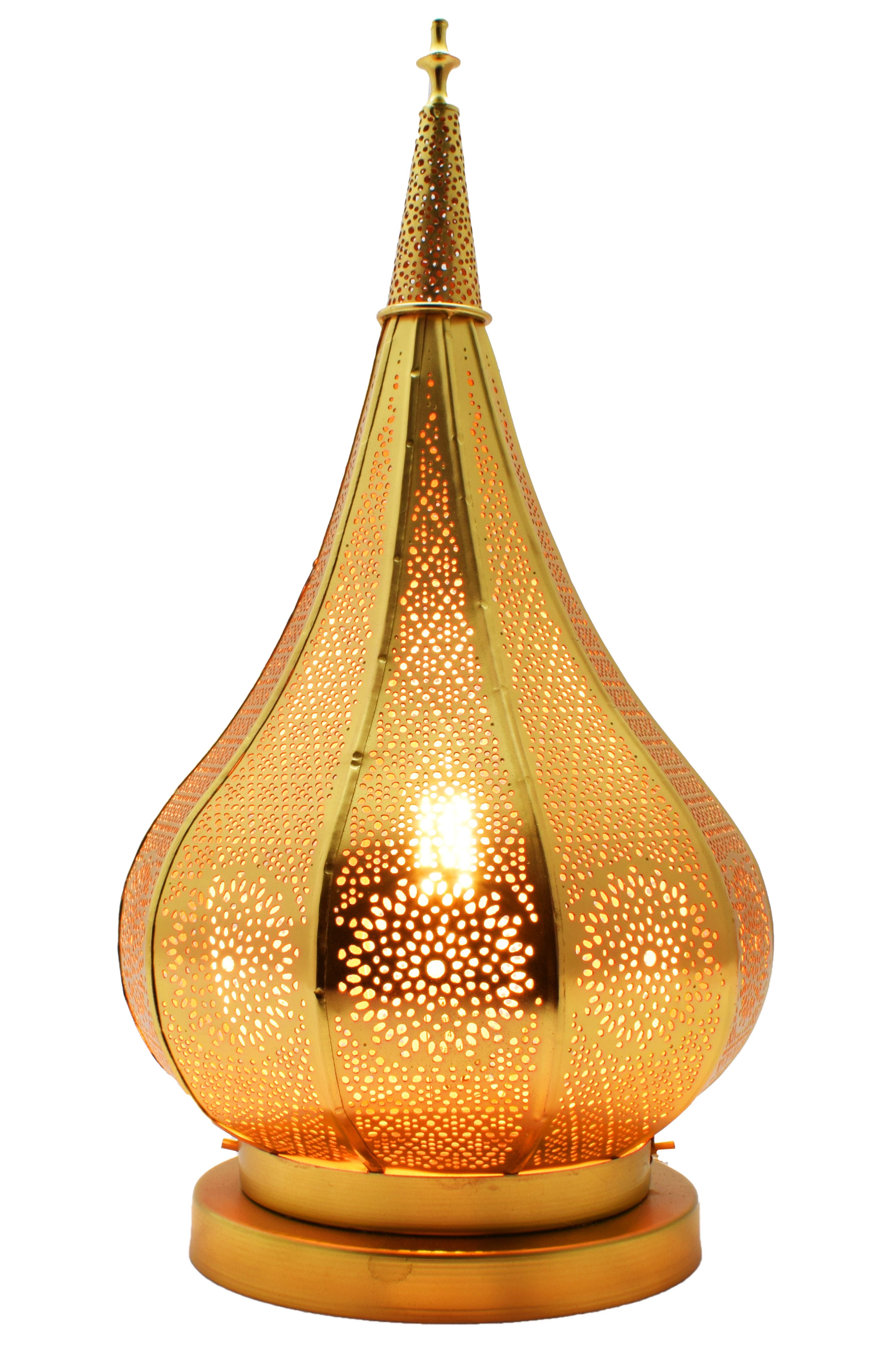 Marrakesch Orient & Mediterran Interior Tischleuchte Kais Tischlampe 38 cm gefertigt aus Eisen, Gold, E27, mit Schalter