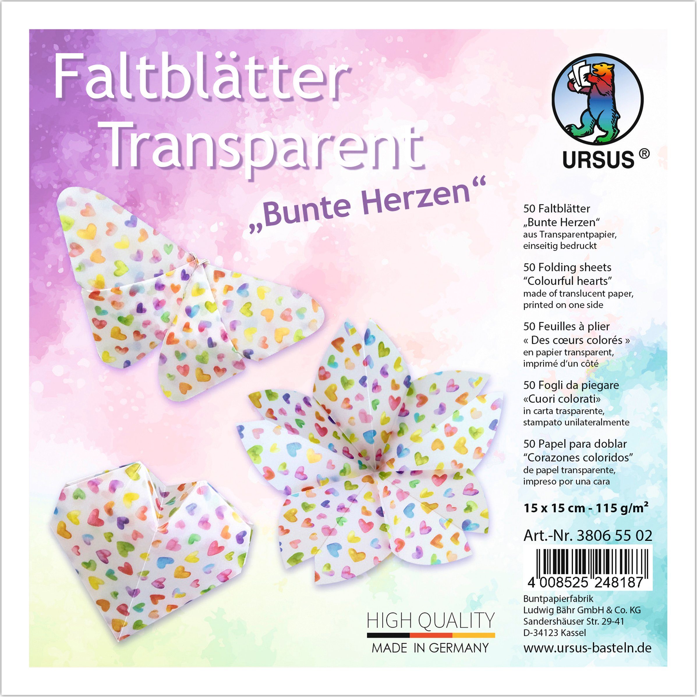 Ursus - Ludwig Bähr Kraftpapier Bunte Herzen, 15cm