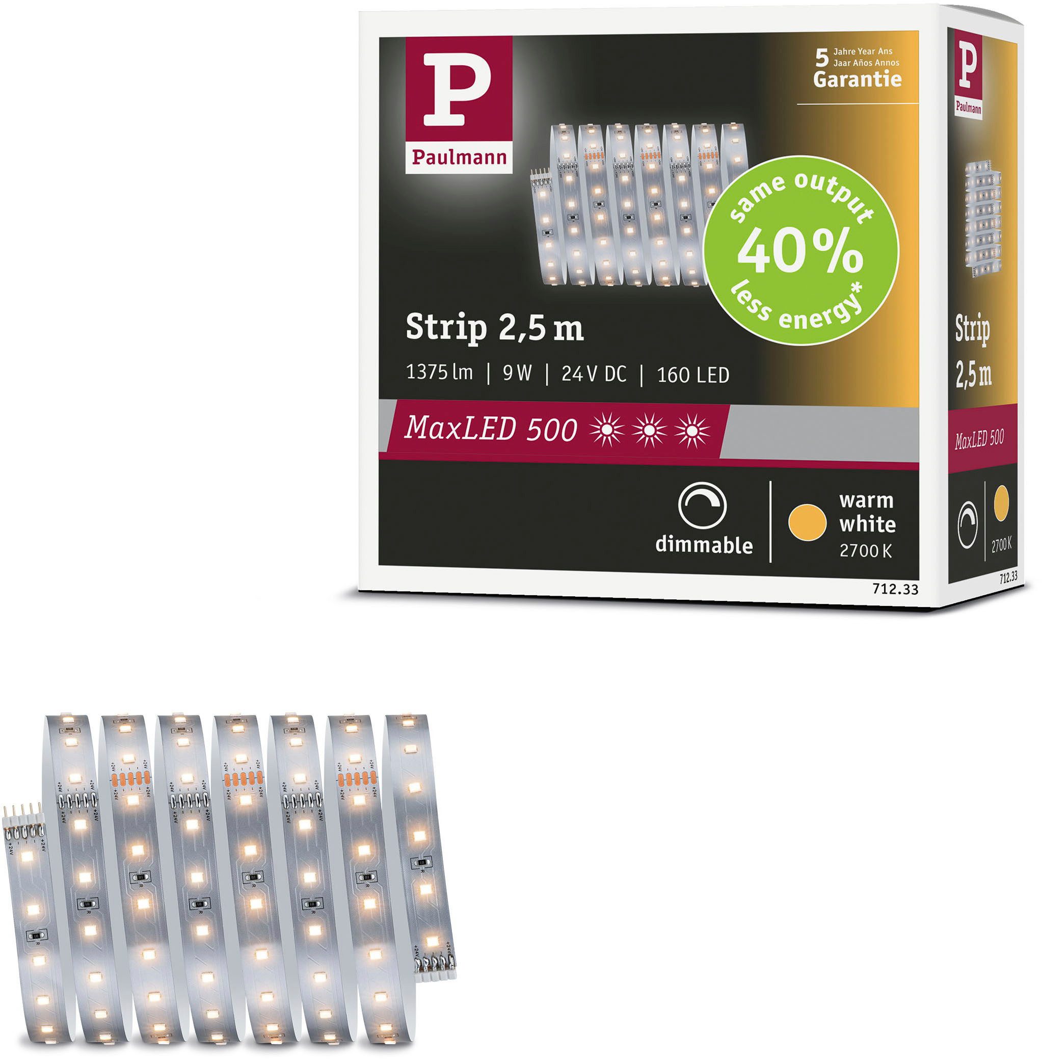 LED-Streifen MaxLED 500 LED Strip Warmweiß Einzelstripe