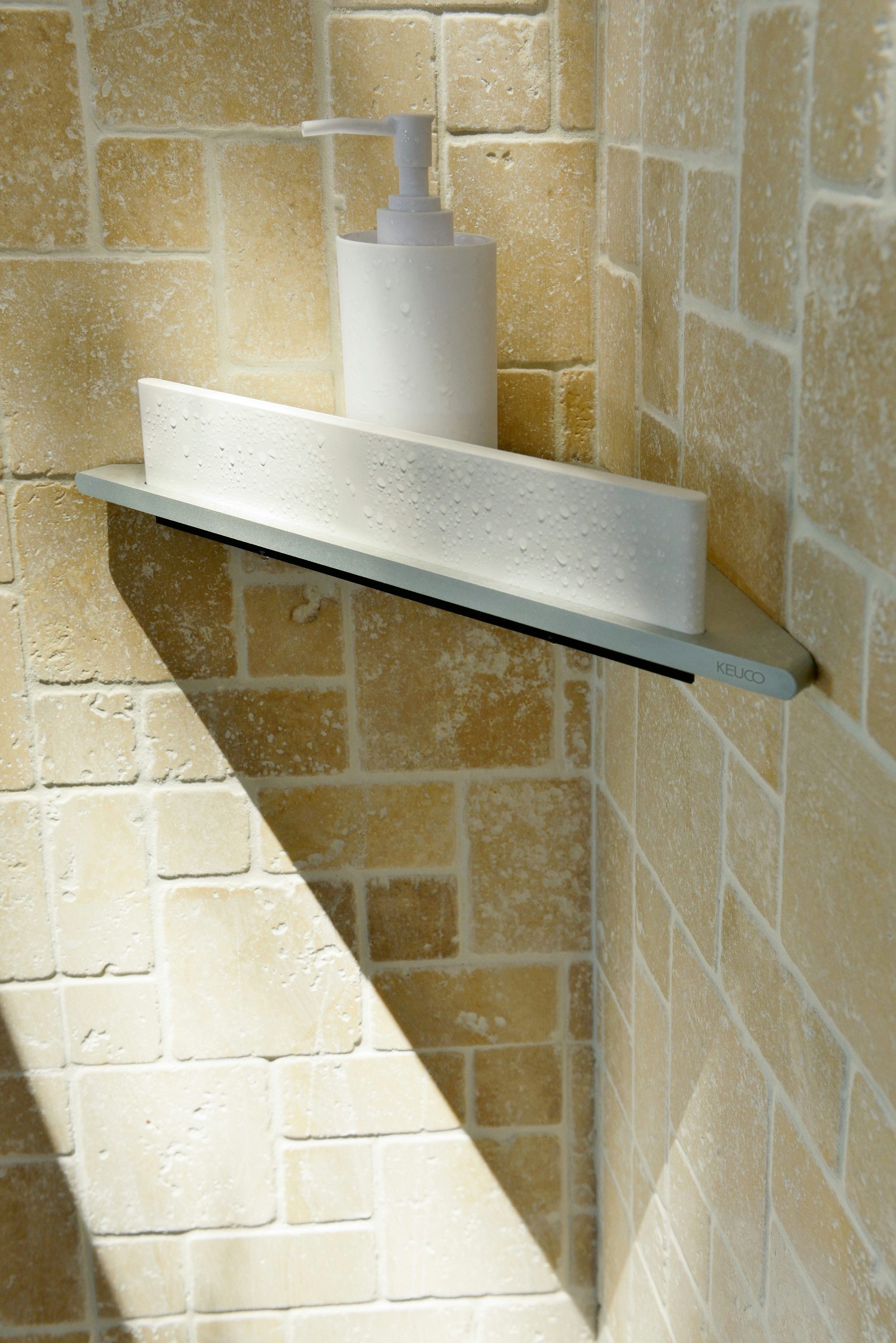 Keuco Duschablage Edition 400 mit Glasabzieher, 24 x 24 cm, Aluminium silber eloxiert, Made in Germany, Wandmontage