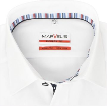MARVELIS Businesshemd Businesshemd - Modern Fit - ELA - Einfarbig - Weiß