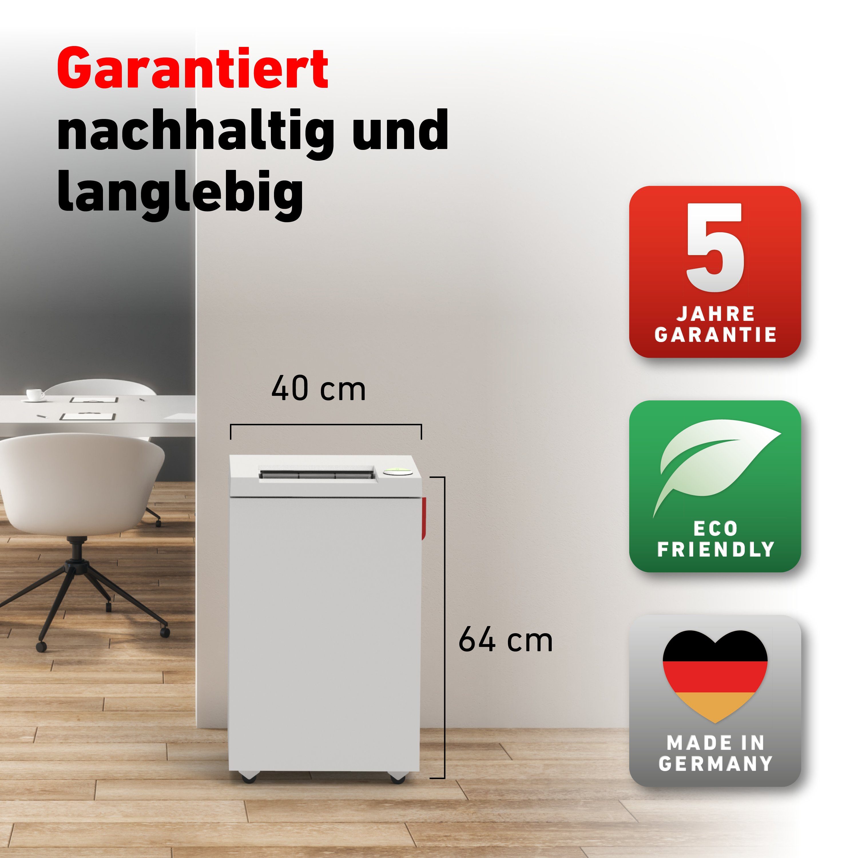 IDEAL Aktenvernichter IDEAL 2445 CC Partikelschnitt 4 x 40 mm Partikelschnitt, Sicherheitsstufe P-4, bis 13 Blatt, 35 l, Made in Germany,5 J.Garantie